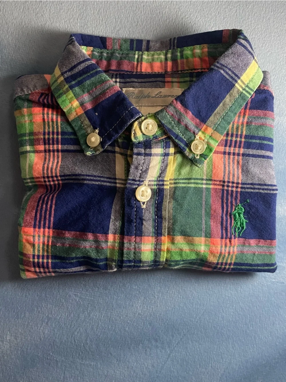Ralph Lauren Boys' Short-Sleeve Plaid Button-Down Shirt - Navy, Green & Pink